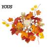 Berry And Pumpkin Candle Decor Fall Rings Wreaths, Artificial Maple Leaf Ring for Pillar Sunflower Holder, Thanksgiving Halloween Home Party