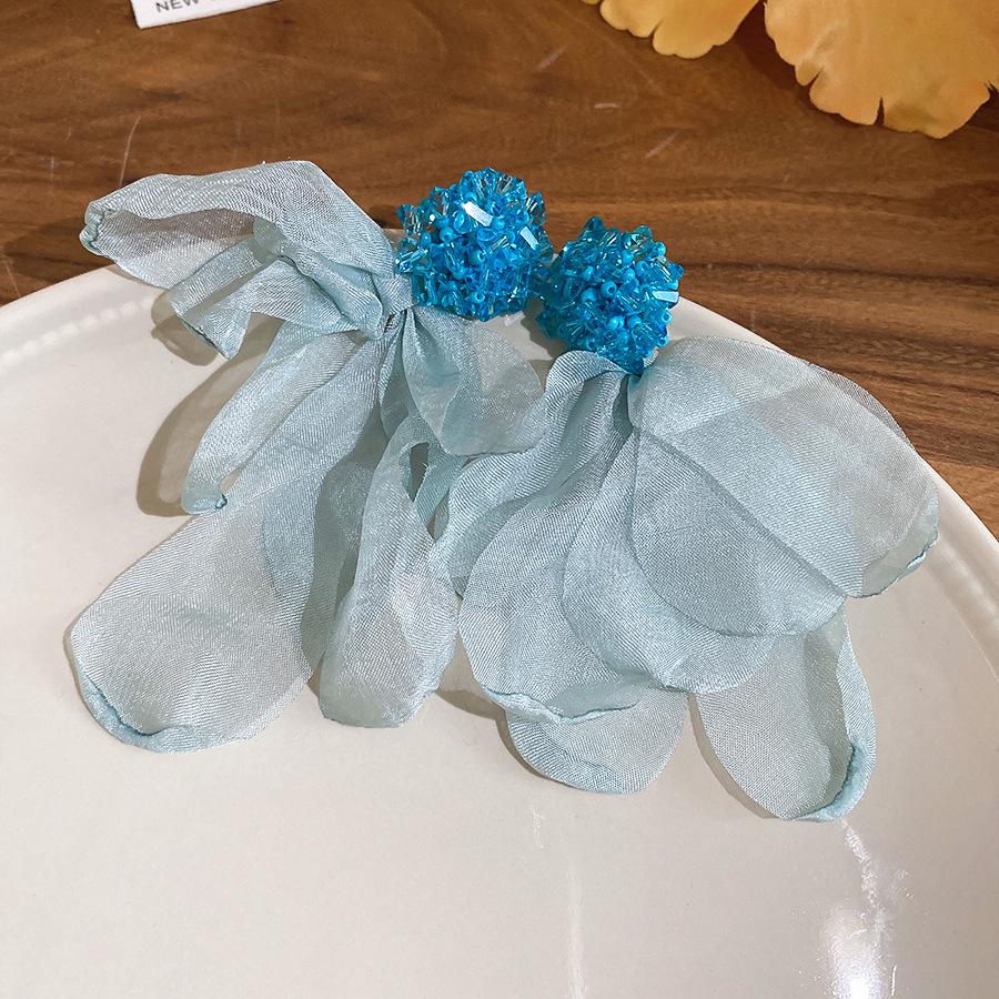 New blue flower fringed earrings, fresh niche design studs, women's summer vacation earrings
