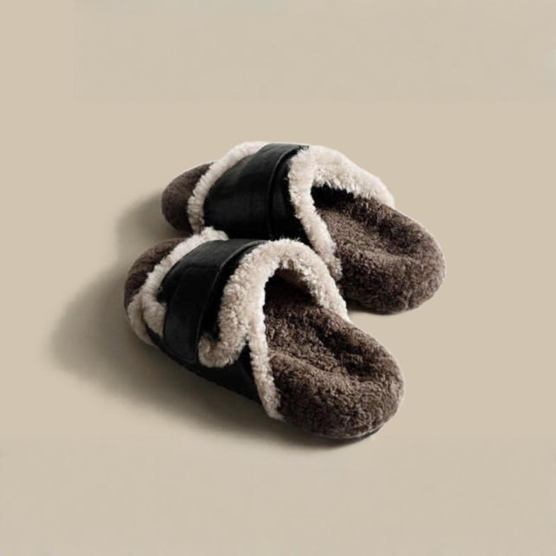 New Style of Warm Fleece Lazy One-shoulder Shoes for Women with Thick Soles Worn Over Them