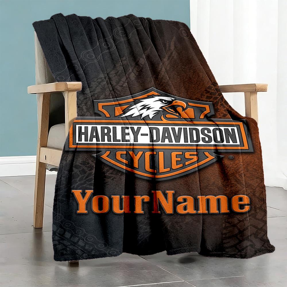 Harley-davidson Motorcycles Customize Text Blanket Multi-purpose Personalized Blanket Durable Comfort Perfect for Nap Bed Living Room Picnics