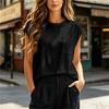 Damen Casual Lockerer Schnitt Leichtes Oberteil Rundhalsausschnitt Einzelne Tasche Ärmellose Bluse Bequeme Alltagskleidung