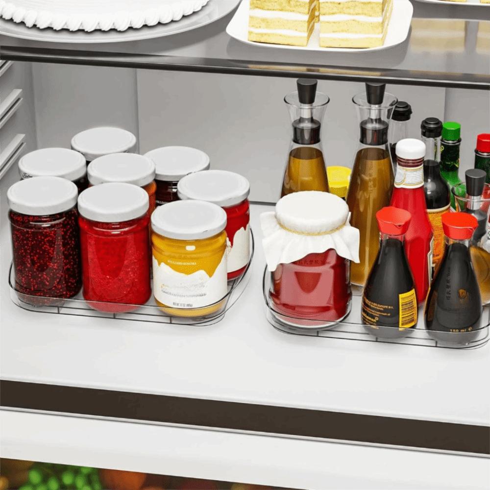 360 Degrees Rotating Rotating Fridge Tray Oval Condiment Organizer Beverages