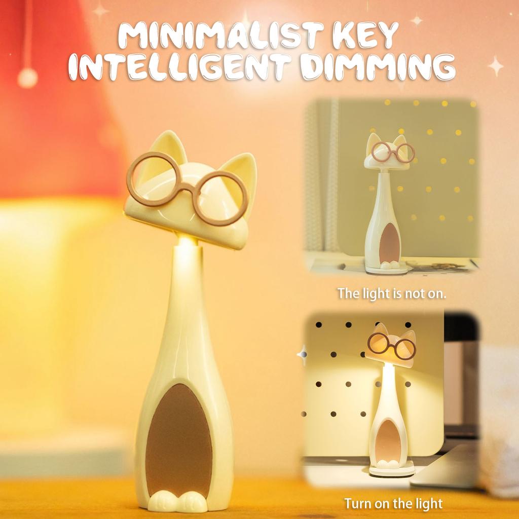 Reading Light Rechargeable Cute Desk Lamp Portable Cat Night Light for College Dorm Bedroom Reading