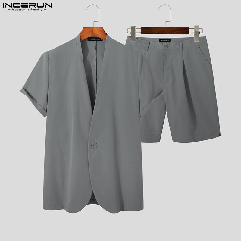 

INCERUN Мужские комплекты из 2 предметов, рубашки с короткими рукавами и шорты, свободный летний пиджак