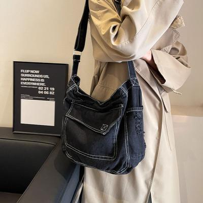 College Students Take Classes, Denim Tote Bags, Literary and Large-capacity Women's Bags, Casual and Versatile Shoulder Messenger Bags.