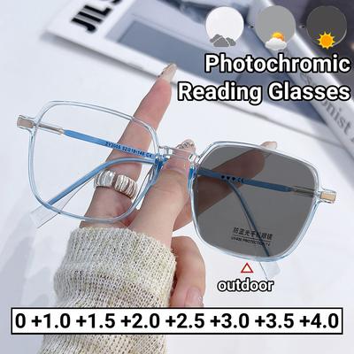 Herren Damen Farbwechselnde Brille Neuer Stil Photochrome Lesebrille Anti-UV Sonnenbrille Luxus Weitsichtbrille 0~+4.0