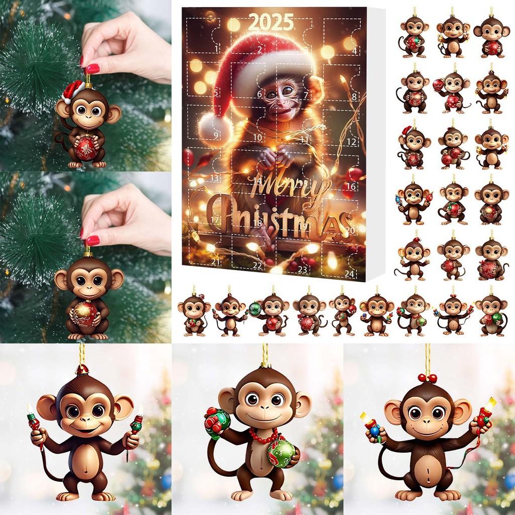 Monkey Christmas Countdown Calendar With Acrylic Wall Hangings For Holiday Celebration And Gifts
