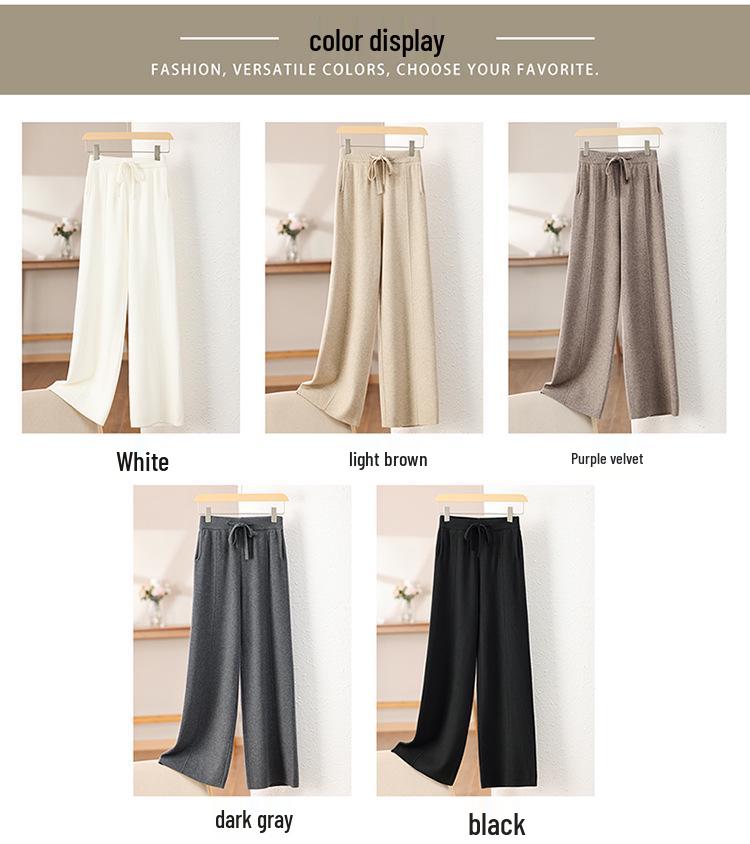 New White Wide-Leg Knitted Pants with Drawstring - Loose, Thickened, Plus Size for Autumn & Winter Casual Wear