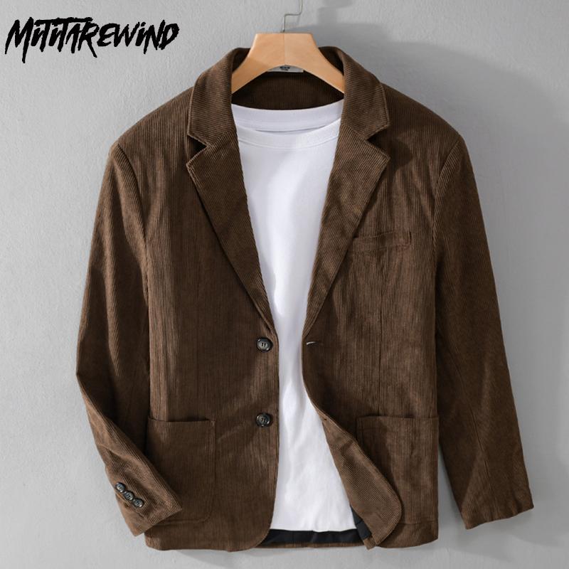 

Весна Осень Костюмы и Блейзеры Японский Ретро Стиль Пригородные Мужские Блейзеры Slim Fit Однотонные Однобортные Вельветовые Повседневные Куртки M серый