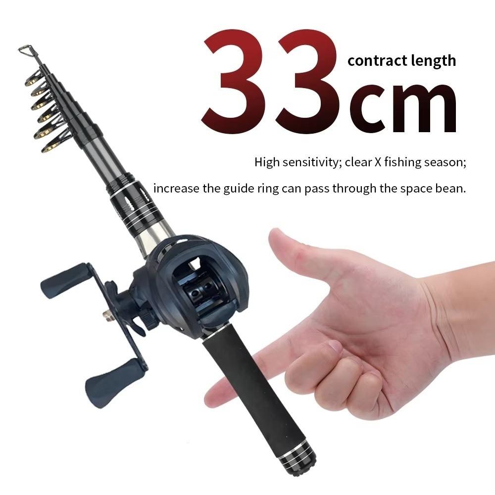 Carrete de Baitcasting Ultraligero Combo Caña de Pescar de Lanzamiento Largo para Viaje Caña de Pescar Mini Viaje