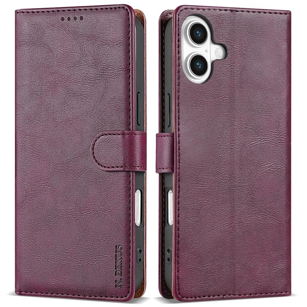 N.BEKUS CSJ-001 For iPhone 16 Plus Stand Case PU Leather Wallet Phone Cover