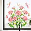 Static Glass Sticker, Soft Roses Decal with Dragonflies And Butterflies, No Glue Waterproof Sunproof Window Film for Bedroom Living Room Balcony