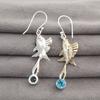 Swiss Blue Topaz Gemstone 925 Sterling Silver Drop Hook Sisters Gift Earrings EE-148-18