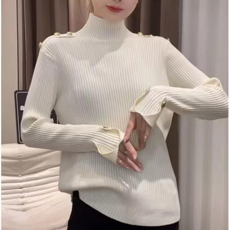 Spring autumn and winter new beautiful semi-turtleneck sweater with long-sleeved slim-fit knitted bottoming shirt women's top