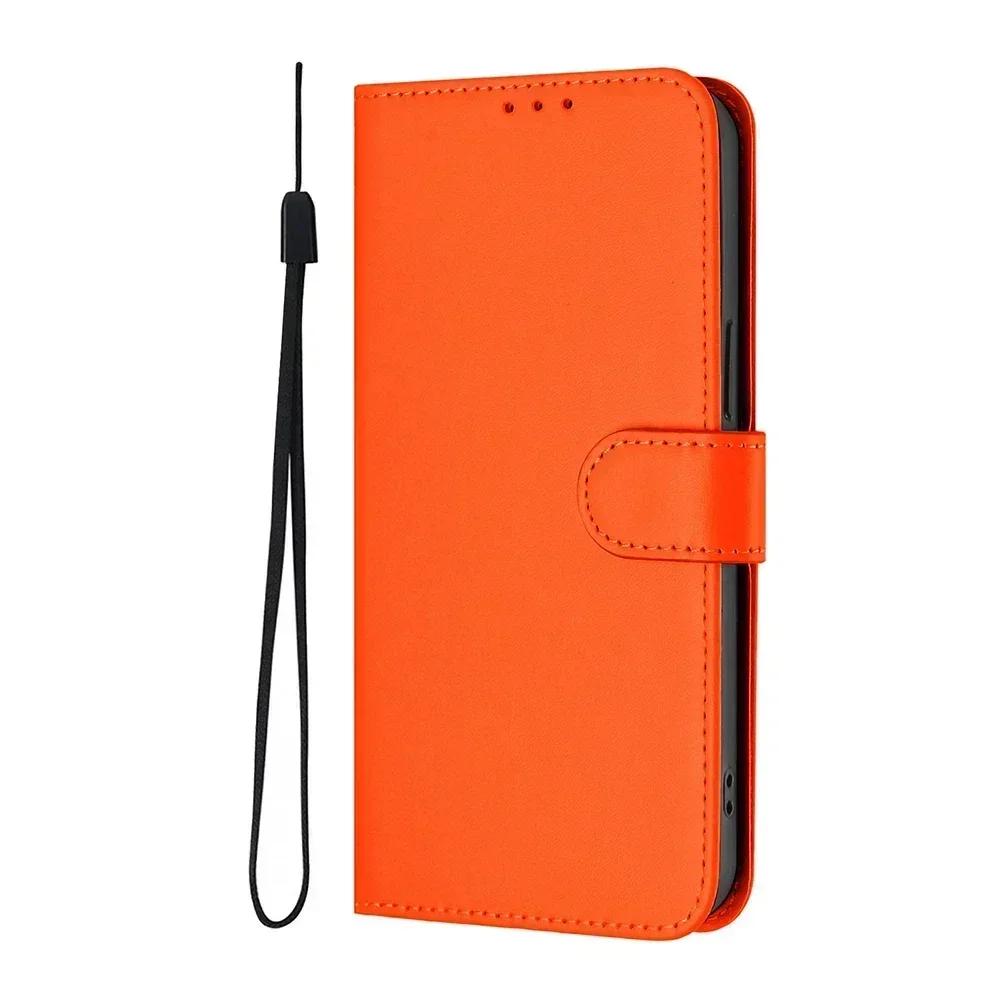 Solid Color Wallet Case for Realme 13 Pro Plus 12 GT 6 6T C67 C65 C63 C61 C55 C53 C51 Note 60 50 Card Holder Strap Phone Cover