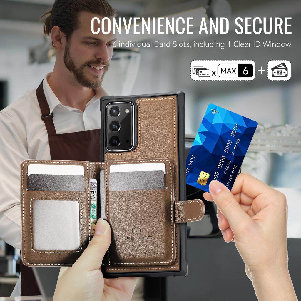 Für Samsung Galaxy Note20 Hülle JEEHOOD J09 RFID-blockierender Kartenhalter Leder-Rückseite Handyhülle Magnetische Hülle