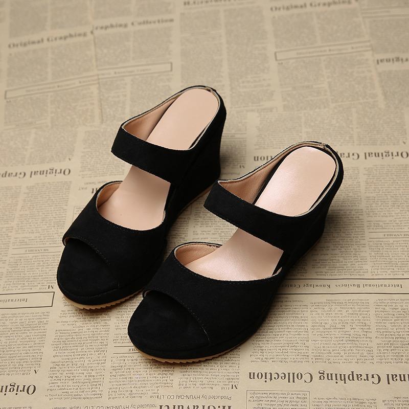

Fashion Wedge Heel Thick Sole Lady Sandals Summer Casual High Heels Women Shoes Sexy Pumps Fad Flip Flops Solid Sandals Women Slippers 35 чёрный