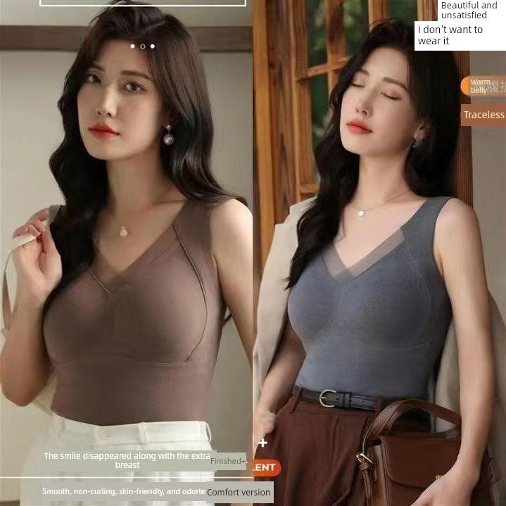 Autumn and Winter Graphene Thermal Vest for Women with Chest Pads, Winter Bra-Free Design, German Velvet Brushed Surface, Fixed Cup, No Steel Ring