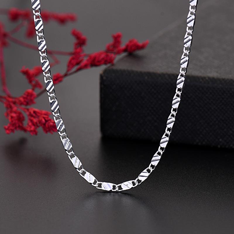 European American Style Silver-Plated Carved Copper Chain Necklace for Men & Women, 16-30 Inches, Available Now