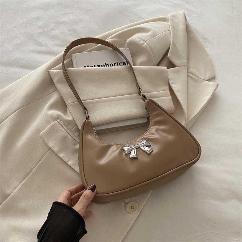 Foreign Style Women's Bow Women's Bag Fashion Portable Casual Underarm Bag 2025 New Simple Shoulder Crescent Bag