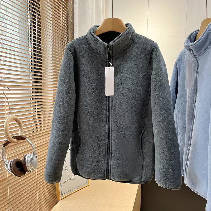 Unisex Retro Fleece Thickened Jacket with Stand Collar and Zipper - Autumn Winter Style