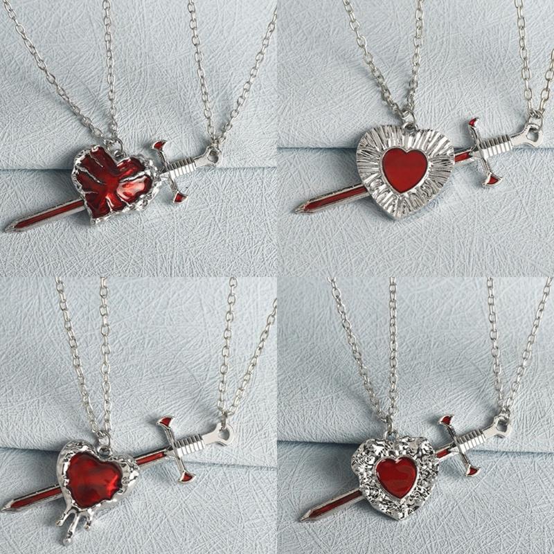 Matching Love Necklace Heart With Rapier Charm Alloy Couples Jewelry For Him Her Gift For Valentines Day