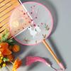 Antique Embroidery Circular Fan Chinese Style Cheongsam Fan Women's Double-Sided Embroidered Transparent round Long Handle Ancient Chinese Clothing
