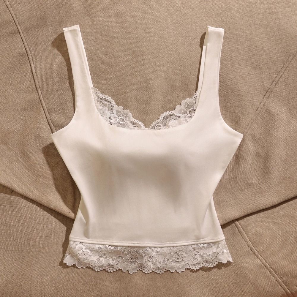 Solid Color Slim Lace Crop Top Patchwork Lace Sling Tank Ins Style Spaghetti Y2k Top Beach