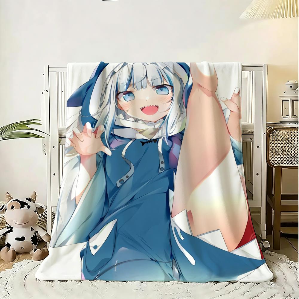 G-Gawr Gura Anime Throw Soft Flannel Throw Blanket, Lightweight Breathable Summer Nap Blanket For Sofa Home Travel Cozy Decor
