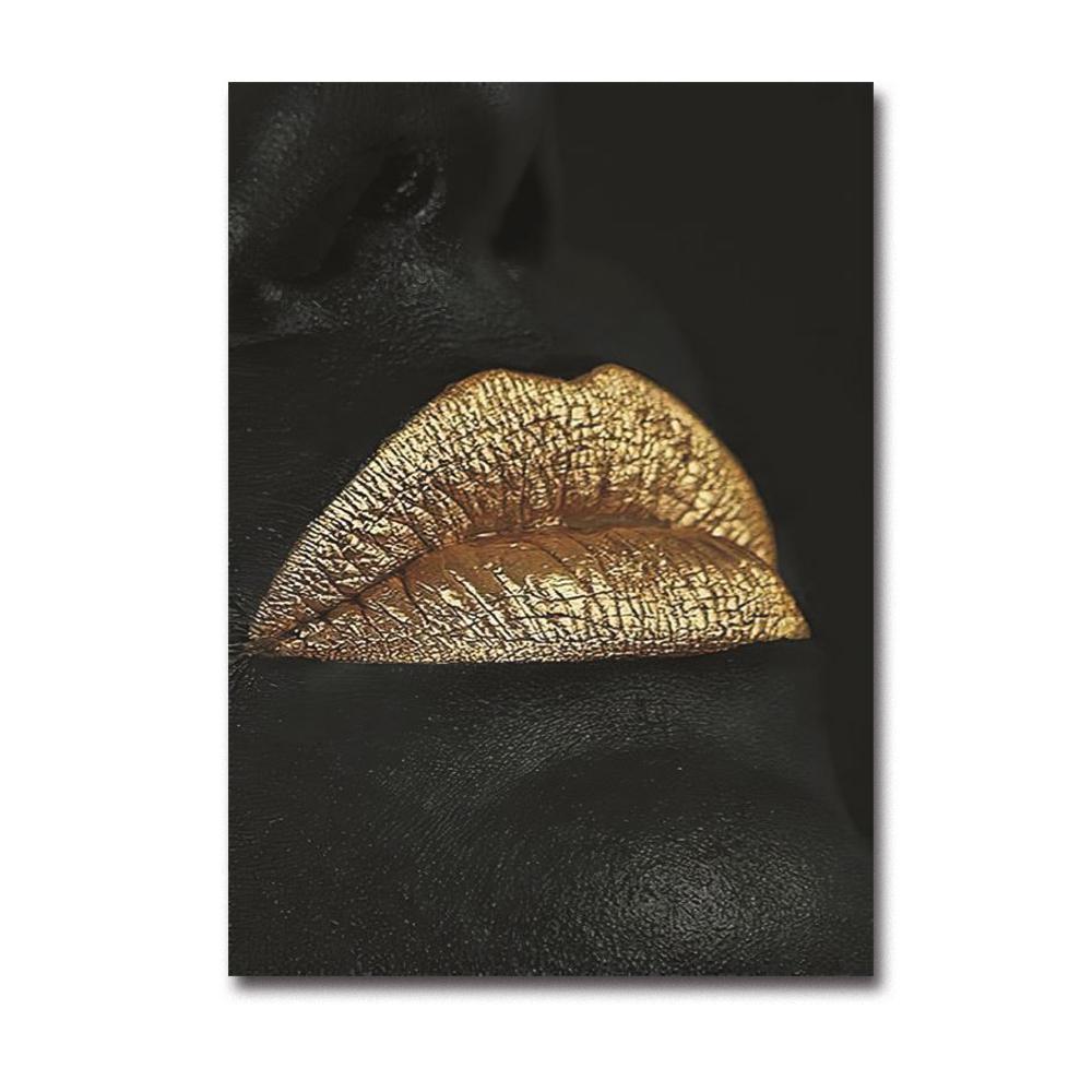 Modern Home Black Skin Woman Golden Makeup Modeling Canvas Painting Wall Art Poster Prints Bedroom Living Room Decoration Murals
