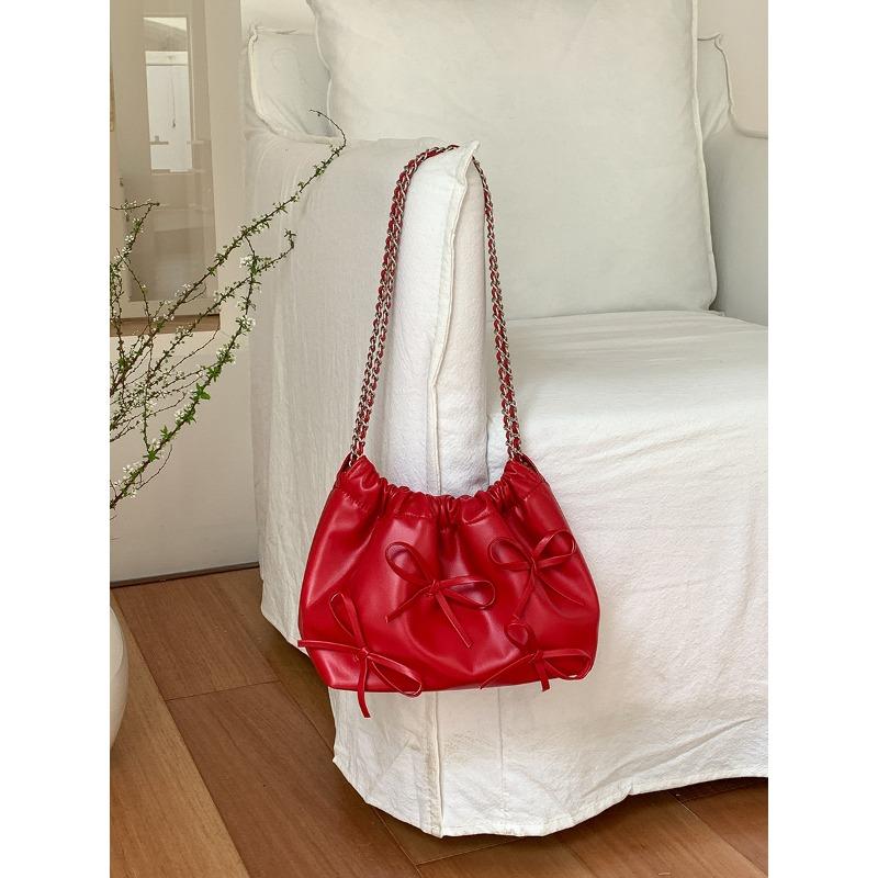 

Сумка-ведро Сладкий бант нишевый дизайн Складная сумка-цепочка Женская сумка на плечо Женская красный
