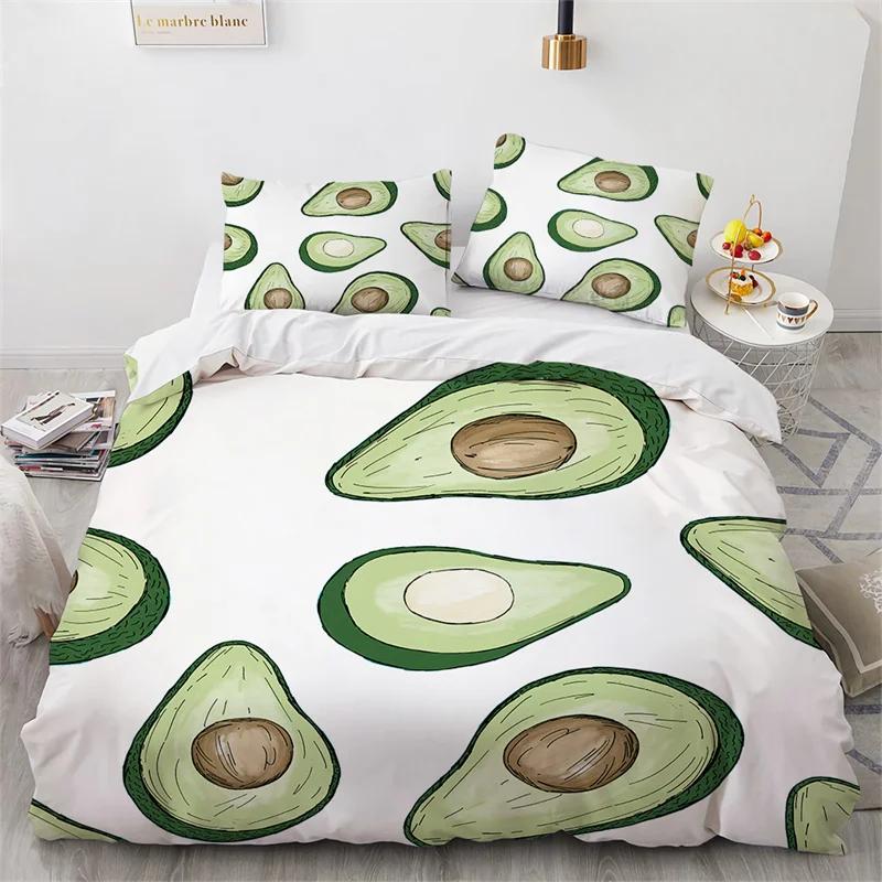 Cartoon Fruit Duvet Cover Tropical Avocado Bedding Set Microfiber Comforter Cover King For Kids Teen Room Decor Birthday Present