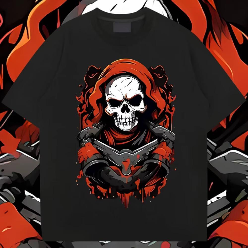 Skulls T Shirt Oversized Loose Round Collar Tshirt Harajuku Unisex T-sh Causal Tees Comfortable Rapper Clothes