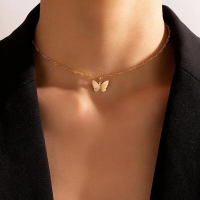 Simple Fashion Jewelry Alloy Butterfly Single-layer Necklace, Geometric Animal Irregular Collarbone Chain Female