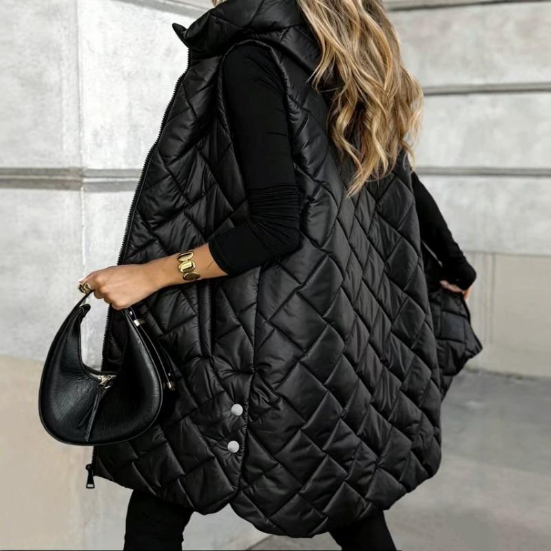 Gilet imbottito senza maniche con cappuccio casual da donna taglie forti