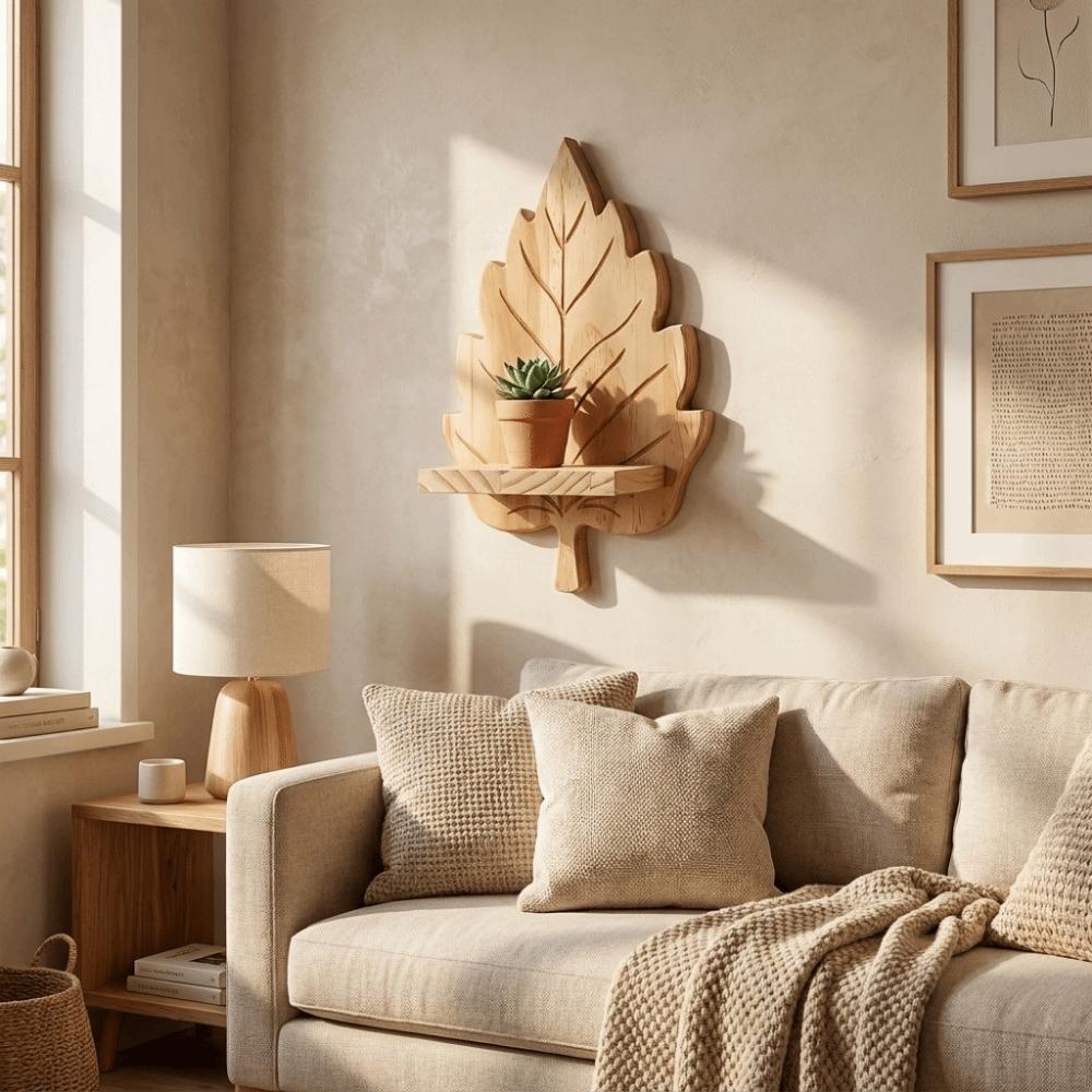 Nature Style Maple Leaf Wall Shelf Wooden Wall Mounted Leaf Shelf for Living Room