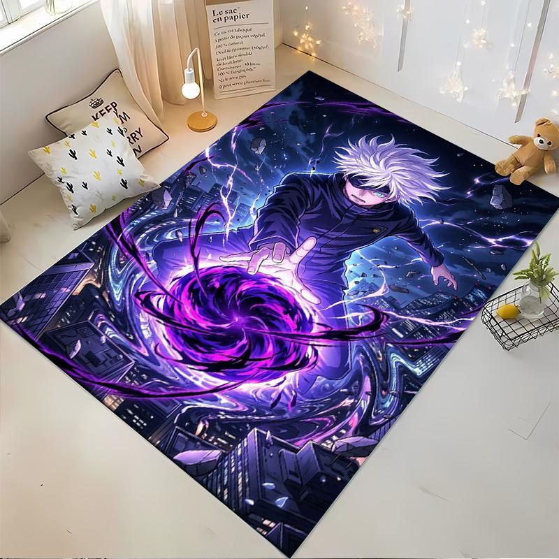 "White-Haired Anime Character with Purple Energy, Non-slip rug suitable for living room and bedroom sofas"