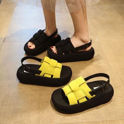 Thick-soled Woven Sandals Women's New Summer Versatile Skirt Beach Roman Shoes Ins