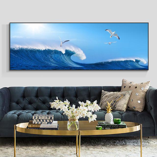 Landscape Blue Sea Wave Canvas Painting Animal Bird Seagull Posters and Prints Wall Pictures Living Room Home Decor No Frame No Frame