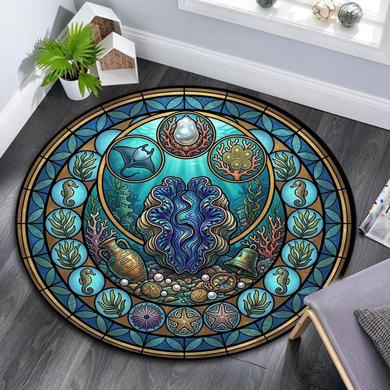 Oceanic Glass Round Area Rug Under Office Chairs Bedroom Living Room Home Decor
