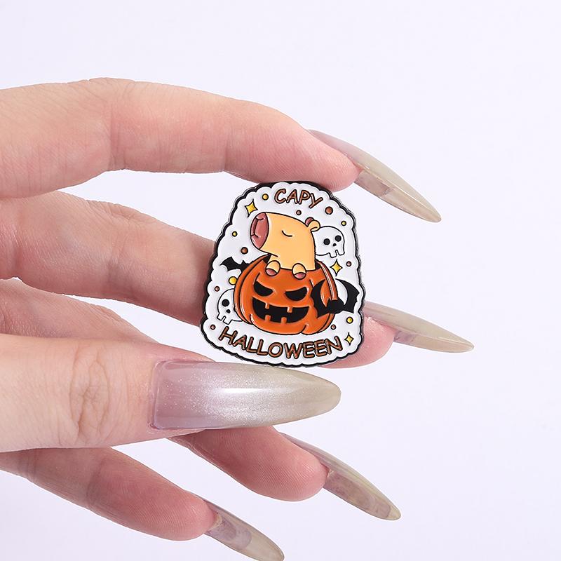Xiaomi Capybara Pumpkin Skull Ghost Bat Enamel Pins Capy Halloween Too Cute To Spook Brooches Clothes Lapel Badge Jewelry Accessories