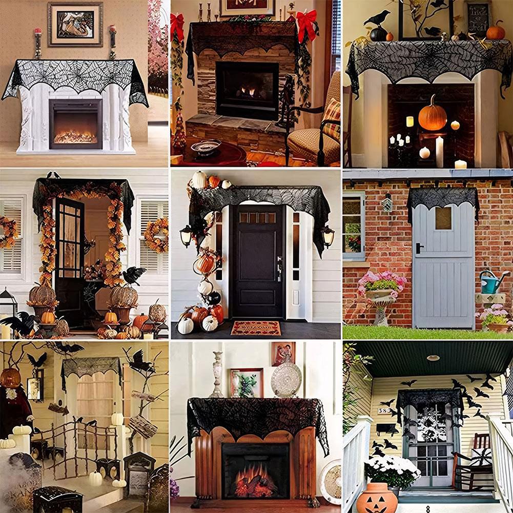 Halloween Decoration Lace Spider Web Skeleton Skull Tablecloth Black Fireplace Mantel Scarf Event Party Supplies