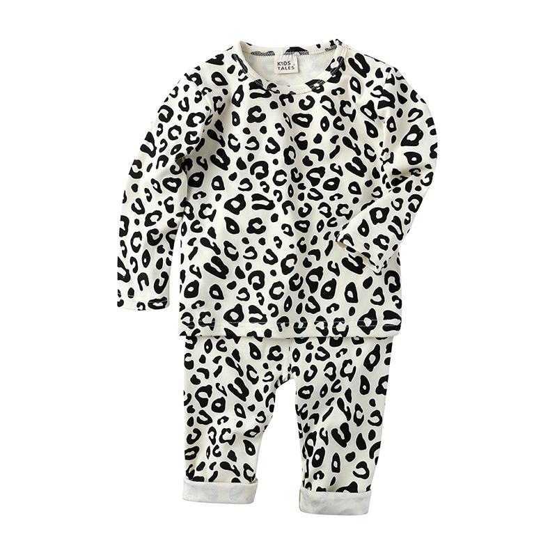 Conjunto de pijamas para bebés de otoño e invierno, ropa de dormir con estampado de leopardo para niños, ropa interior de algodón para el hogar para niñas