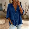 Women’s Fashion Solid Stand Collar Button Up Shirt Casual Loose Fit Top with Three Quarter Sleeves and Relaxed for Everyday Wear