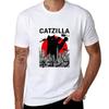 Catzilla Japanese Vintage Sunset Style Cat Kitten Lover Tshirt Graphic Print Short Sleeve Tshirt