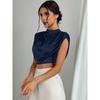Women's Spring Summer Pleated Satin Shirt Color Ding Imitation Silk Short Shirt