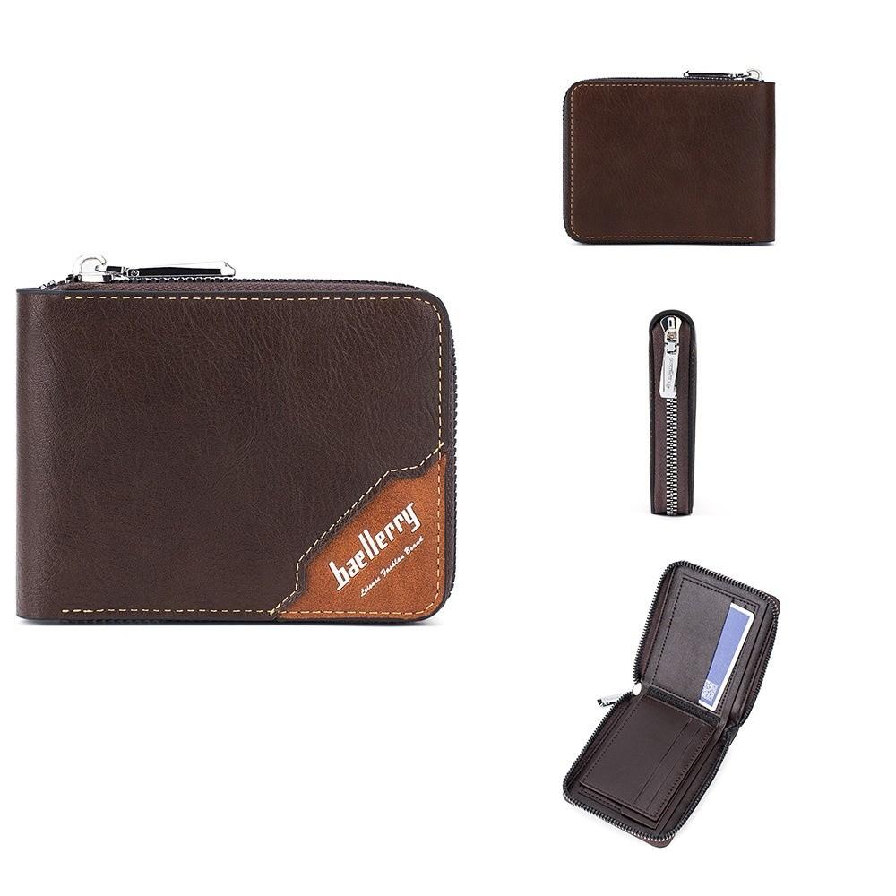 Leather Anti-theft Cash Bag Zipper Card Bag Pocket Purse Casual Men's Short Wallet  Business