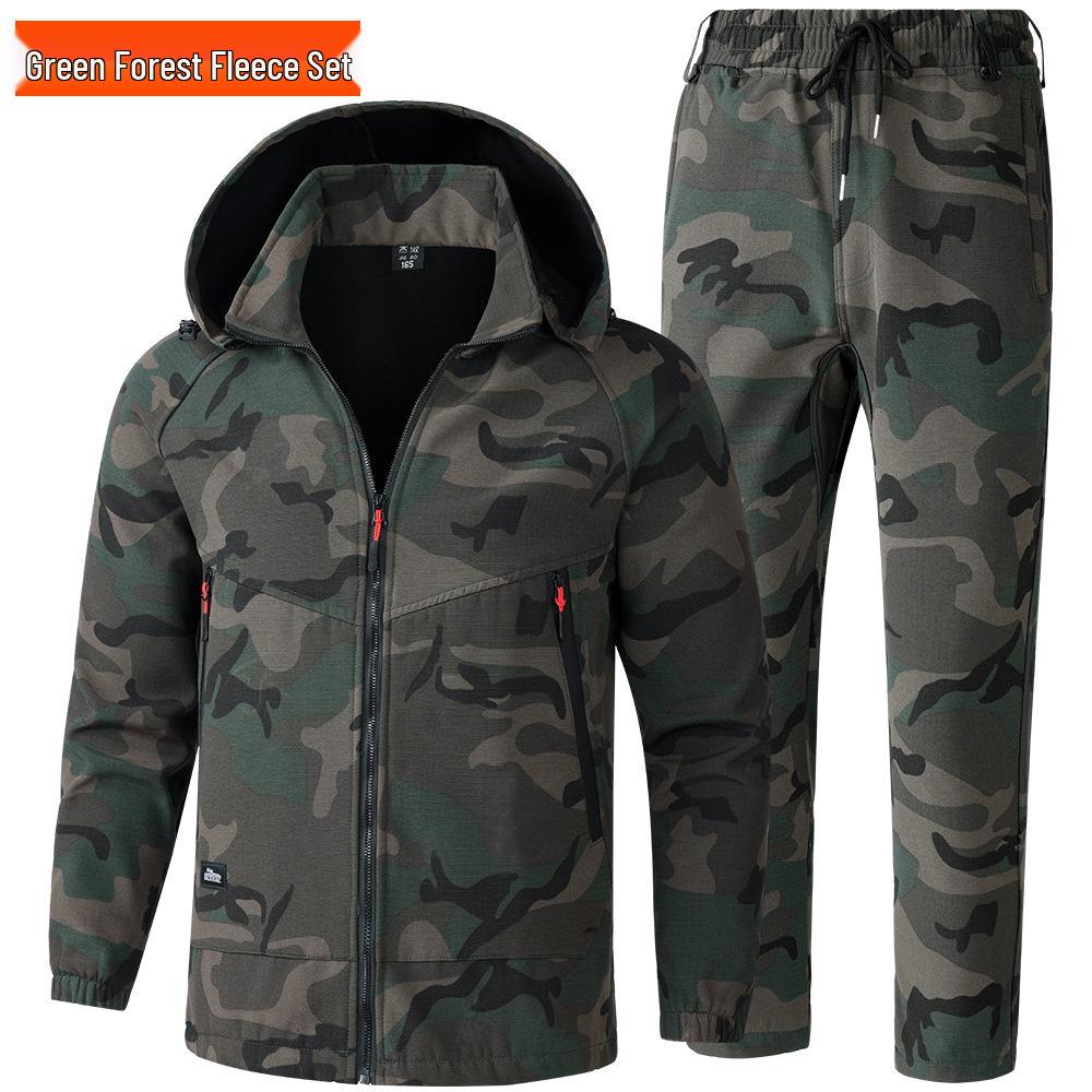 Men's Waterproof Camouflage Workwear Set - Velvet Lined, Wear-Resistant, Outdoor Cold Protection
