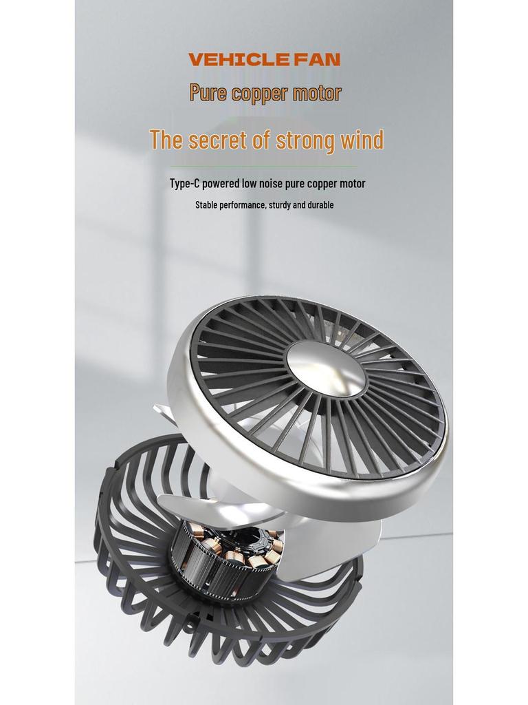USB-Charged Rear Seat 12V Car Fan with Light