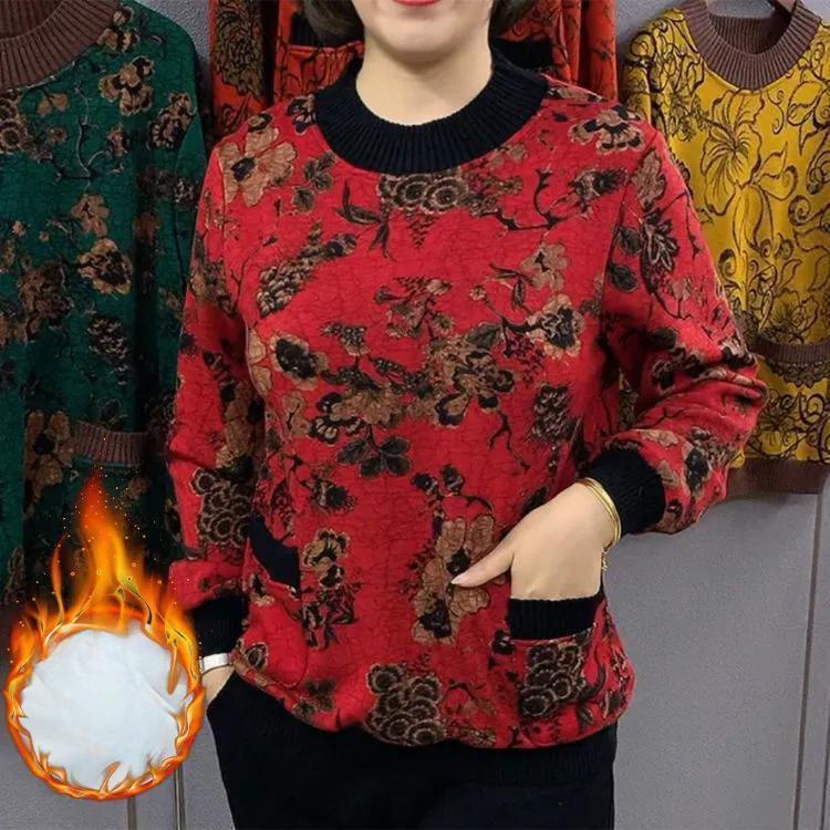 

Новая плюшевая утолщенная имитация плюша супер зимняя теплая рубашка большого размера с длинным рукавом для женщин среднего и пожилого возраста 5XL красный